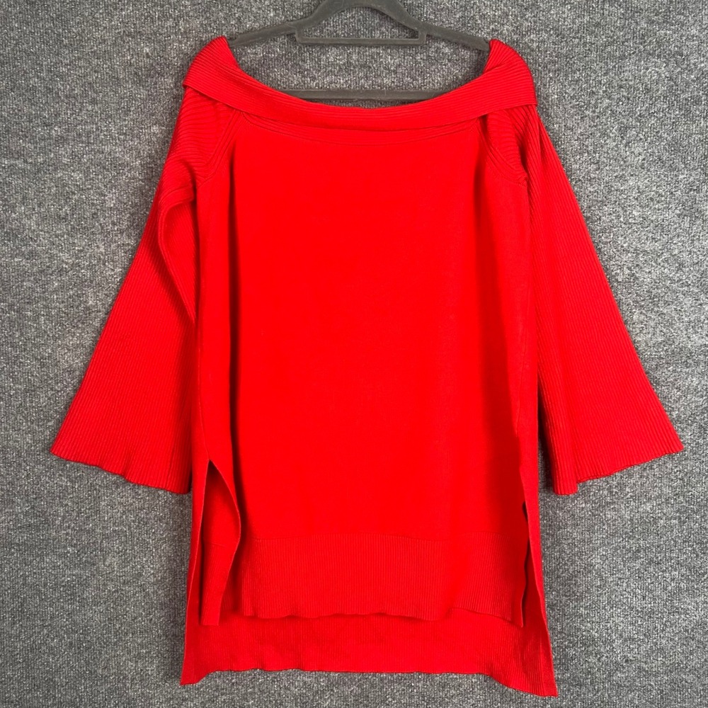 by Anthropologie Off The Shoulder Sweater Womens Large Red Excellent Side Slit
